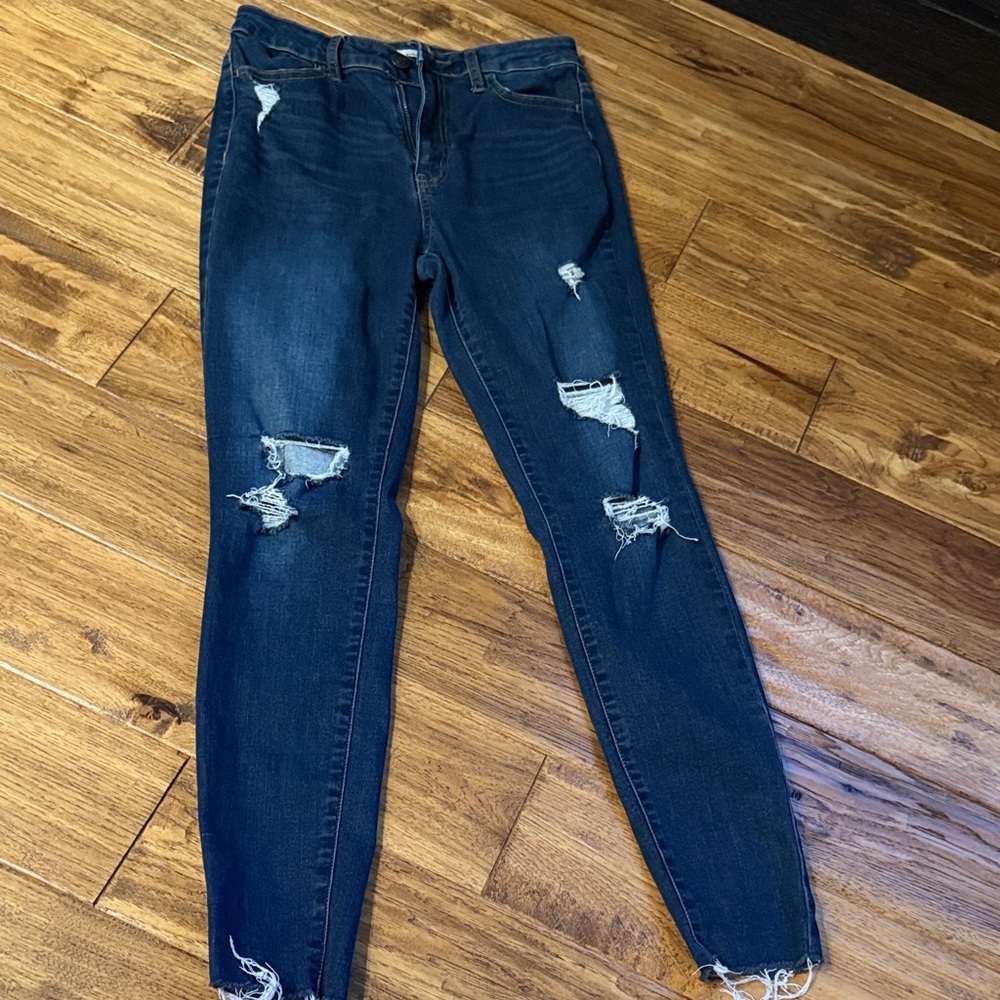 SO Dark Blue Super High Rise Ultimate Jegging Distressed Jeans